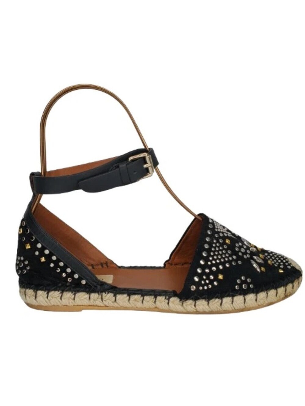 Valentino Garavani Black Suede Embellished Espadrille Flats
